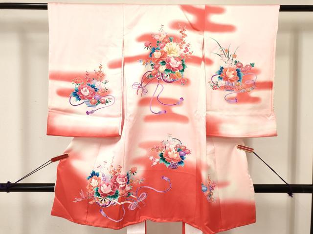 平和屋着物[]お宮参り 女の子 祝着 産着 初着 のしめ エ霞花車文 暈し染め 逸品 DABA3781ma