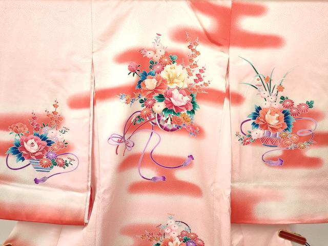 平和屋着物[]お宮参り 女の子 祝着 産着 初着 のしめ エ霞花車文 暈し染め 逸品 DABA3781ma