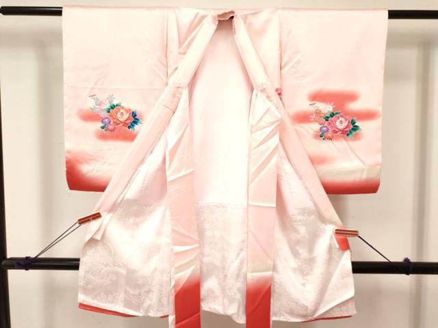 平和屋着物[]お宮参り　女の子　祝着　産着　初着　のしめ　エ霞花車文　暈し染め　逸品　DABA3781ma
