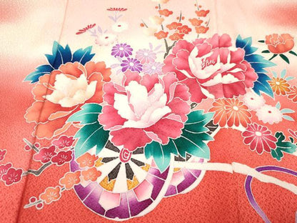 平和屋着物[]お宮参り 女の子 祝着 産着 初着 のしめ エ霞花車文 暈し染め 逸品 DABA3781ma