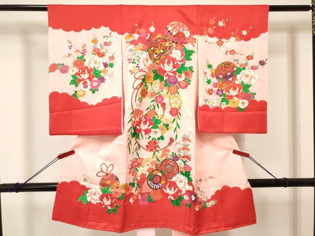 平和屋着物[]お宮参り　女の子　祝着　産着　初着　のしめ　鞠花文　暈し染め　金彩　逸品　DABA3782ma