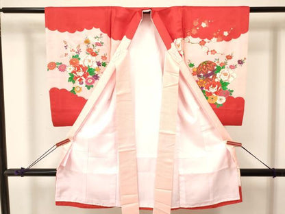 平和屋着物[]お宮参り　女の子　祝着　産着　初着　のしめ　鞠花文　暈し染め　金彩　逸品　DABA3782ma
