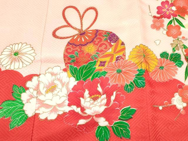 平和屋着物[]お宮参り　女の子　祝着　産着　初着　のしめ　鞠花文　暈し染め　金彩　逸品　DABA3782ma