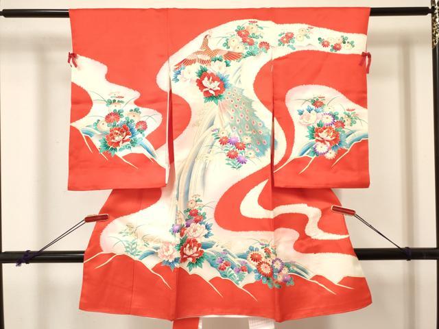 平和屋着物[]お宮参り　女の子　祝着　産着　初着　のしめ　刺繍　孔雀立波花文　暈し染め　金彩　逸品　DABA3783ma