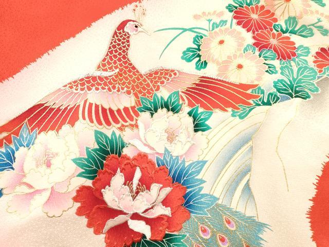 平和屋着物[]お宮参り　女の子　祝着　産着　初着　のしめ　刺繍　孔雀立波花文　暈し染め　金彩　逸品　DABA3783ma