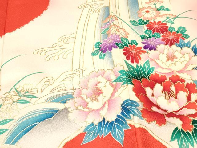 平和屋着物[]お宮参り 女の子 祝着 産着 初着 のしめ 刺繍 孔雀立波花文 暈し染め 金彩 逸品 DABA3783ma