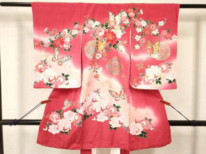 平和屋着物[]お宮参り　女の子　祝着　産着　初着　のしめ　花蝶文　暈し染め　金銀彩　逸品　DABA3784ma