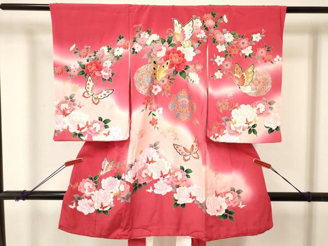 平和屋着物[]お宮参り　女の子　祝着　産着　初着　のしめ　花蝶文　暈し染め　金銀彩　逸品　DABA3784ma