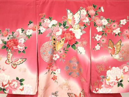 平和屋着物[]お宮参り　女の子　祝着　産着　初着　のしめ　花蝶文　暈し染め　金銀彩　逸品　DABA3784ma