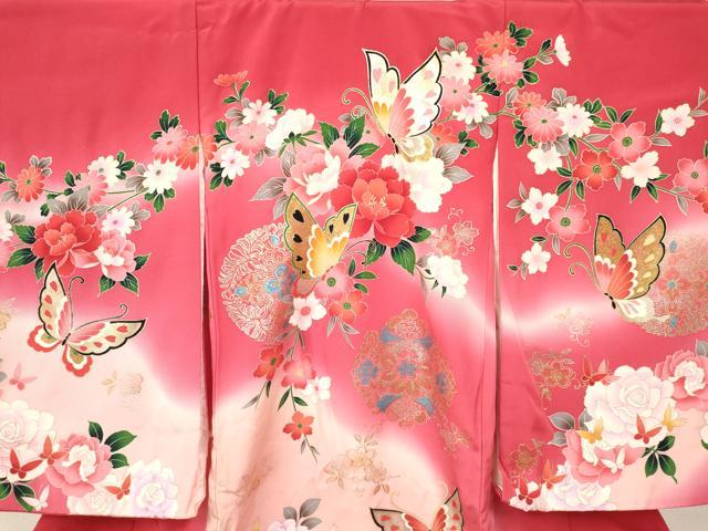 平和屋着物[]お宮参り　女の子　祝着　産着　初着　のしめ　花蝶文　暈し染め　金銀彩　逸品　DABA3784ma