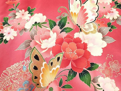 平和屋着物[]お宮参り　女の子　祝着　産着　初着　のしめ　花蝶文　暈し染め　金銀彩　逸品　DABA3784ma