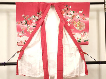 平和屋着物[]お宮参り　女の子　祝着　産着　初着　のしめ　花蝶文　暈し染め　金銀彩　逸品　DABA3784ma