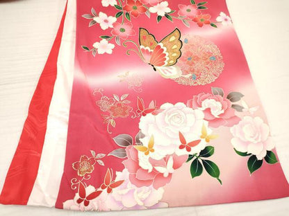平和屋着物[]お宮参り　女の子　祝着　産着　初着　のしめ　花蝶文　暈し染め　金銀彩　逸品　DABA3784ma