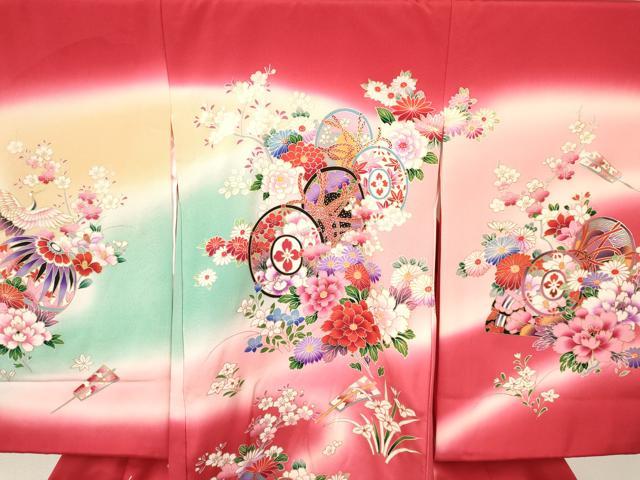 平和屋着物[]お宮参り　女の子　祝着　産着　初着　のしめ　鼓飛鶴花文　暈し染め　金銀彩　逸品　DABA3785ma