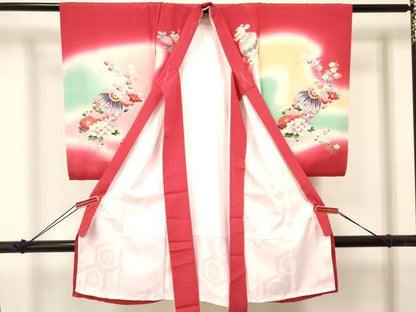 平和屋着物[]お宮参り　女の子　祝着　産着　初着　のしめ　鼓飛鶴花文　暈し染め　金銀彩　逸品　DABA3785ma