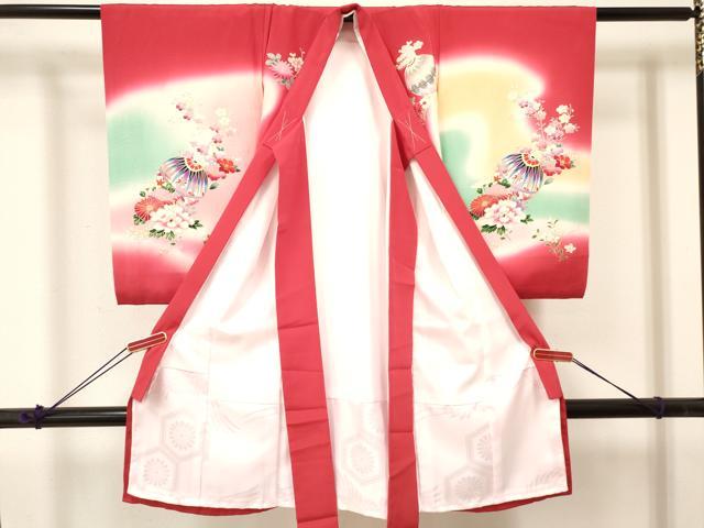 平和屋着物[]お宮参り　女の子　祝着　産着　初着　のしめ　鼓飛鶴花文　暈し染め　金銀彩　逸品　DABA3785ma