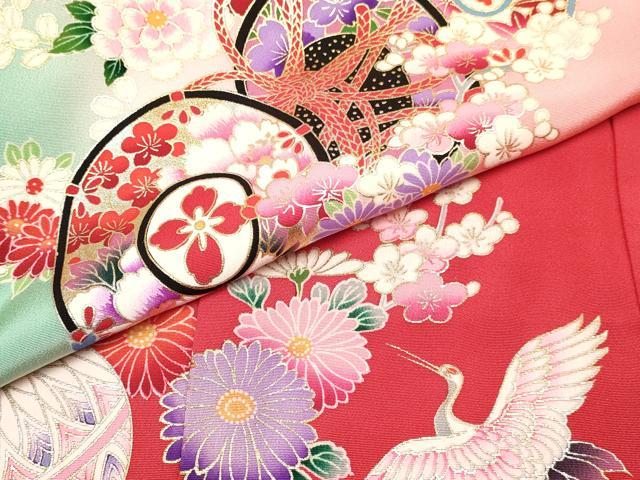 平和屋着物[]お宮参り　女の子　祝着　産着　初着　のしめ　鼓飛鶴花文　暈し染め　金銀彩　逸品　DABA3785ma
