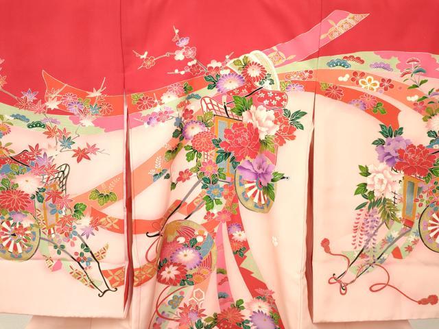 平和屋着物[]お宮参り　女の子　祝着　産着　初着　のしめ　束ね熨斗御所車鞠花文　暈し染め　金銀彩　逸品　DABA3787ma
