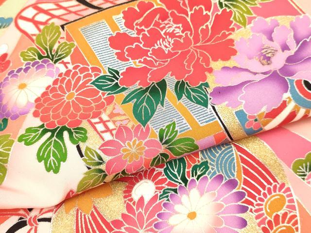 平和屋着物[]お宮参り　女の子　祝着　産着　初着　のしめ　束ね熨斗御所車鞠花文　暈し染め　金銀彩　逸品　DABA3787ma
