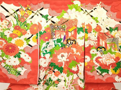 平和屋着物[]お宮参り　女の子　祝着　産着　初着　のしめ　駒刺繍　御所車花文　金彩　逸品　DABA3788ma