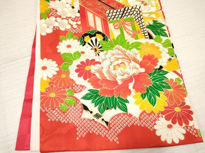 平和屋着物[]お宮参り　女の子　祝着　産着　初着　のしめ　駒刺繍　御所車花文　金彩　逸品　DABA3788ma