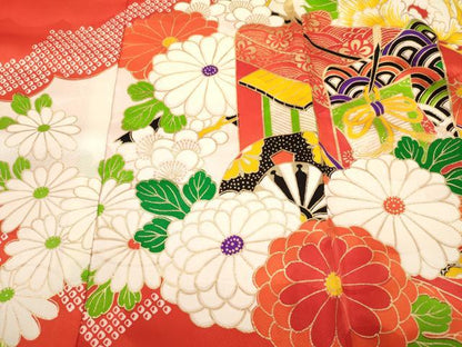 平和屋着物[]お宮参り　女の子　祝着　産着　初着　のしめ　駒刺繍　御所車花文　金彩　逸品　DABA3788ma