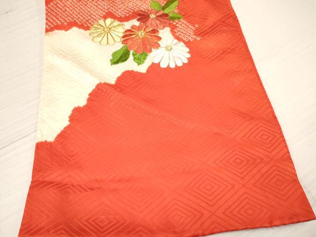 平和屋着物[]お宮参り　女の子　祝着　産着　初着　のしめ　駒刺繍　絞り　源氏車花文　金糸　逸品　DABA3789ma