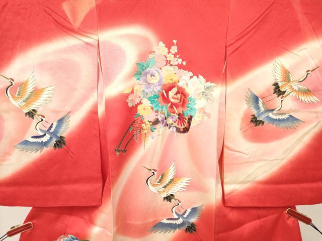平和屋着物[]お宮参り　女の子　祝着　産着　初着　のしめ　刺繍　飛鶴花文　暈し染め　金銀彩　逸品　DABA3790ma