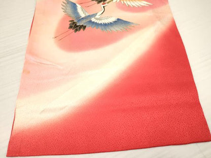 平和屋着物[]お宮参り　女の子　祝着　産着　初着　のしめ　刺繍　飛鶴花文　暈し染め　金銀彩　逸品　DABA3790ma