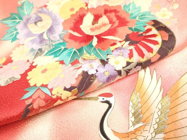 平和屋着物[]お宮参り　女の子　祝着　産着　初着　のしめ　刺繍　飛鶴花文　暈し染め　金銀彩　逸品　DABA3790ma