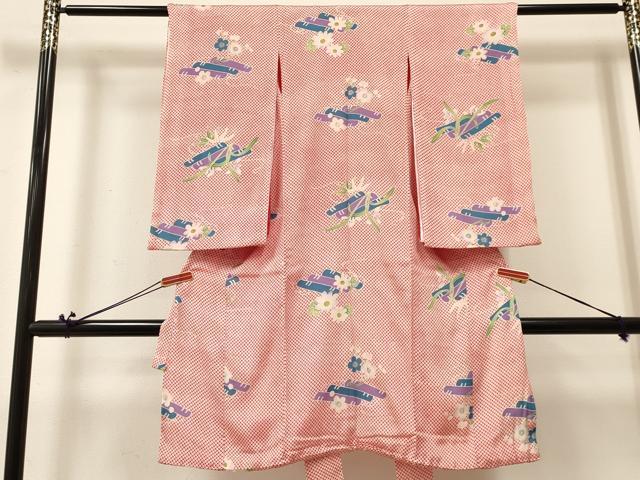 平和屋着物[]アンティーク　大正ロマン　お宮参り　女の子　祝着　産着　初着　のしめ　鹿の子花筏文　逸品　DABA3792ma