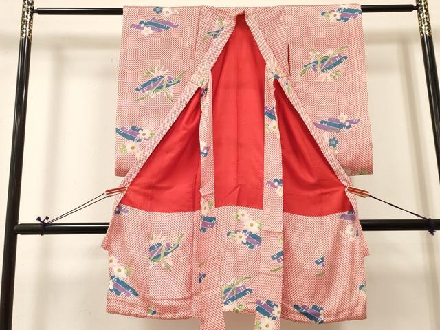 平和屋着物[]アンティーク　大正ロマン　お宮参り　女の子　祝着　産着　初着　のしめ　鹿の子花筏文　逸品　DABA3792ma