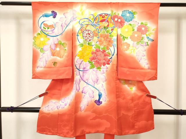 平和屋着物[]お宮参り 女の子 祝着 産着 初着 のしめ 鼓花文 暈し染め 逸品 DABA3793ma