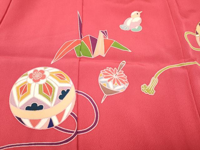 平和屋着物[]お宮参り　女の子　祝着　産着　初着　のしめ　鞠　羽子板　玩具文　金彩　逸品　DABA3794ma