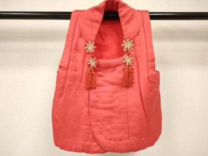 平和屋着物[]七五三　子供　女の子　被布　菊地紋　真朱色　逸品　DABA3799ma