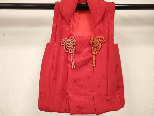 平和屋着物[]七五三　子供　女の子　被布　鼓花地紋　赤紅色　逸品　DABA3800ma