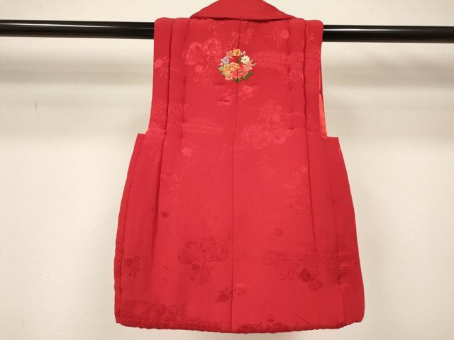 平和屋着物[]七五三　子供　女の子　被布　鼓花地紋　赤紅色　逸品　DABA3800ma