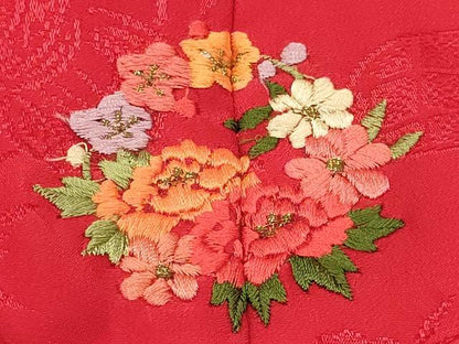 平和屋着物[]七五三　子供　女の子　被布　鼓花地紋　赤紅色　逸品　DABA3800ma