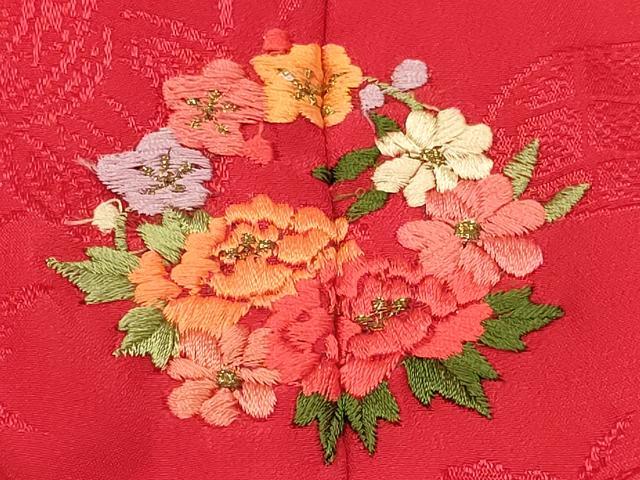 平和屋着物[]七五三　子供　女の子　被布　鼓花地紋　赤紅色　逸品　DABA3800ma