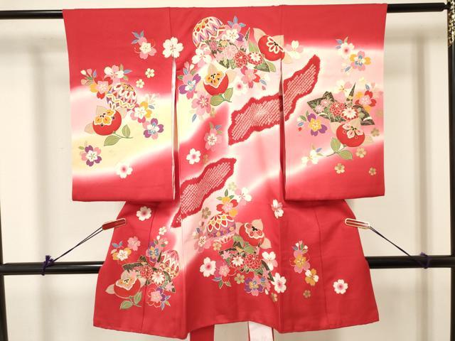 平和屋着物[]お宮参り　女の子　祝着　産着　初着　のしめ　折り鶴　鞠花文　暈し染め　金彩　逸品　DABA3804ma