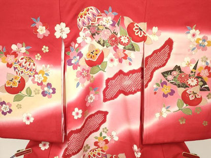 平和屋着物[]お宮参り　女の子　祝着　産着　初着　のしめ　折り鶴　鞠花文　暈し染め　金彩　逸品　DABA3804ma