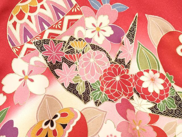 平和屋着物[]お宮参り　女の子　祝着　産着　初着　のしめ　折り鶴　鞠花文　暈し染め　金彩　逸品　DABA3804ma