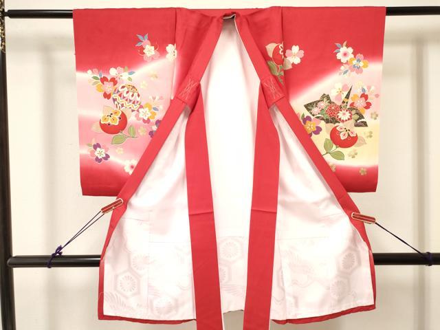 平和屋着物[]お宮参り　女の子　祝着　産着　初着　のしめ　折り鶴　鞠花文　暈し染め　金彩　逸品　DABA3804ma