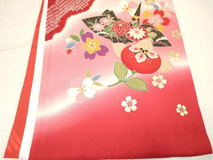 平和屋着物[]お宮参り　女の子　祝着　産着　初着　のしめ　折り鶴　鞠花文　暈し染め　金彩　逸品　DABA3804ma