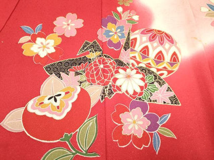 平和屋着物[]お宮参り　女の子　祝着　産着　初着　のしめ　折り鶴　鞠花文　暈し染め　金彩　逸品　DABA3804ma