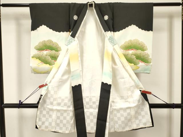 平和屋着物[]お宮参り　男の子　祝着　産着　初着　のしめ　刺繍　鷹　鷲　几帳松文　暈し染め　金彩　逸品　DABA3805ma