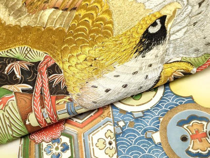 平和屋着物[]お宮参り　男の子　祝着　産着　初着　のしめ　刺繍　鷹　鷲　几帳松文　暈し染め　金彩　逸品　DABA3805ma