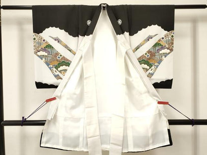 平和屋着物[]お宮参り　男の子　祝着　産着　初着　のしめ　鷹　鷲　鏡裏鼓松文　金彩　逸品　DABA3806ma