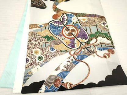 平和屋着物[]お宮参り　男の子　祝着　産着　初着　のしめ　鷹　鷲　鏡裏鼓松文　金彩　逸品　DABA3806ma