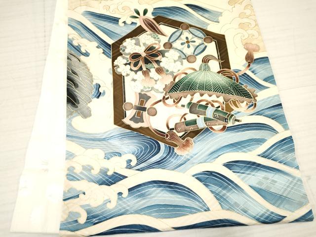 平和屋着物[]お宮参り 男の子 祝着 産着 初着 のしめ 鷹 鷲 立波亀甲宝尽くし文 金彩 逸品 DABA3807ma